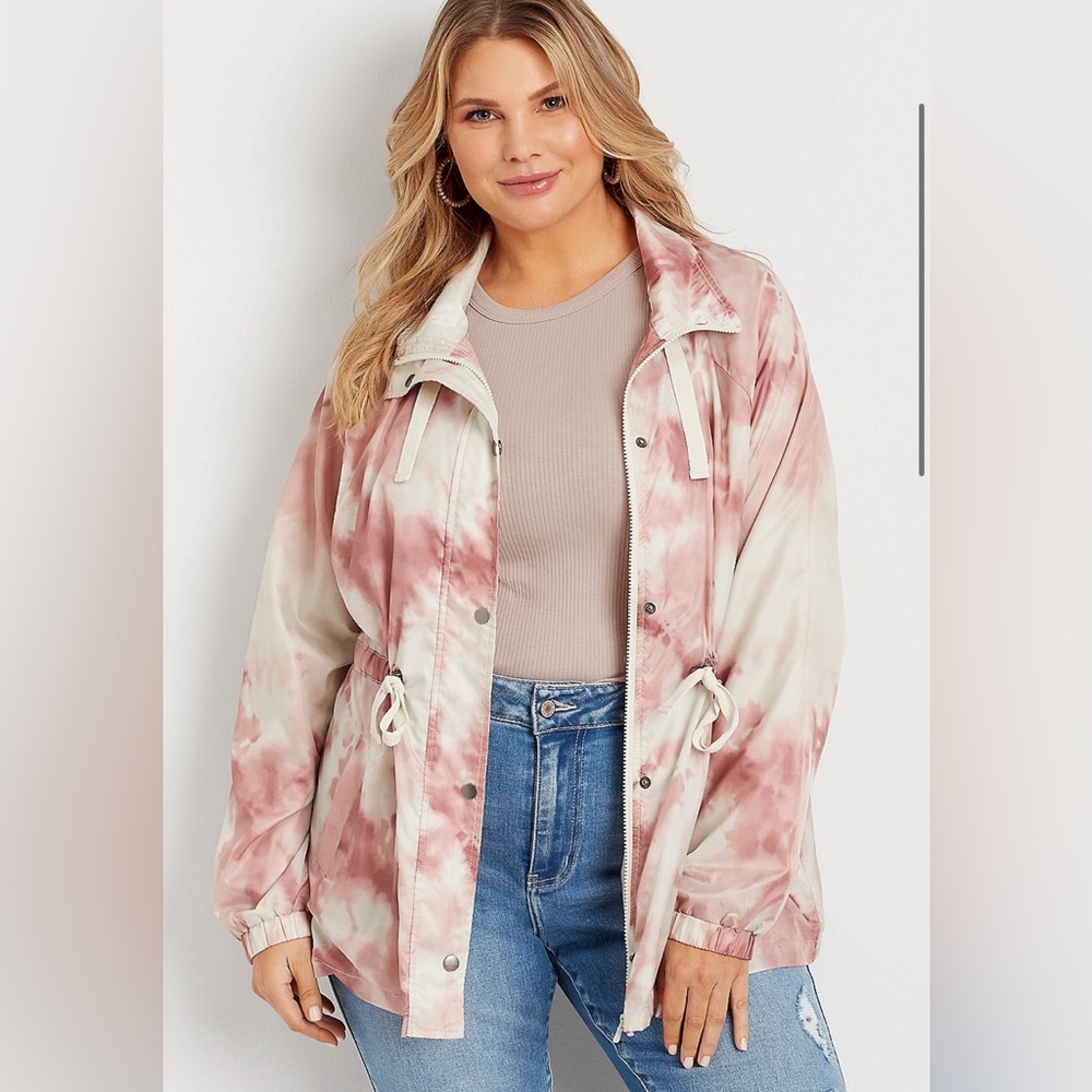 Maurices Pink Tie Dye Cinch Waist Windbreaker